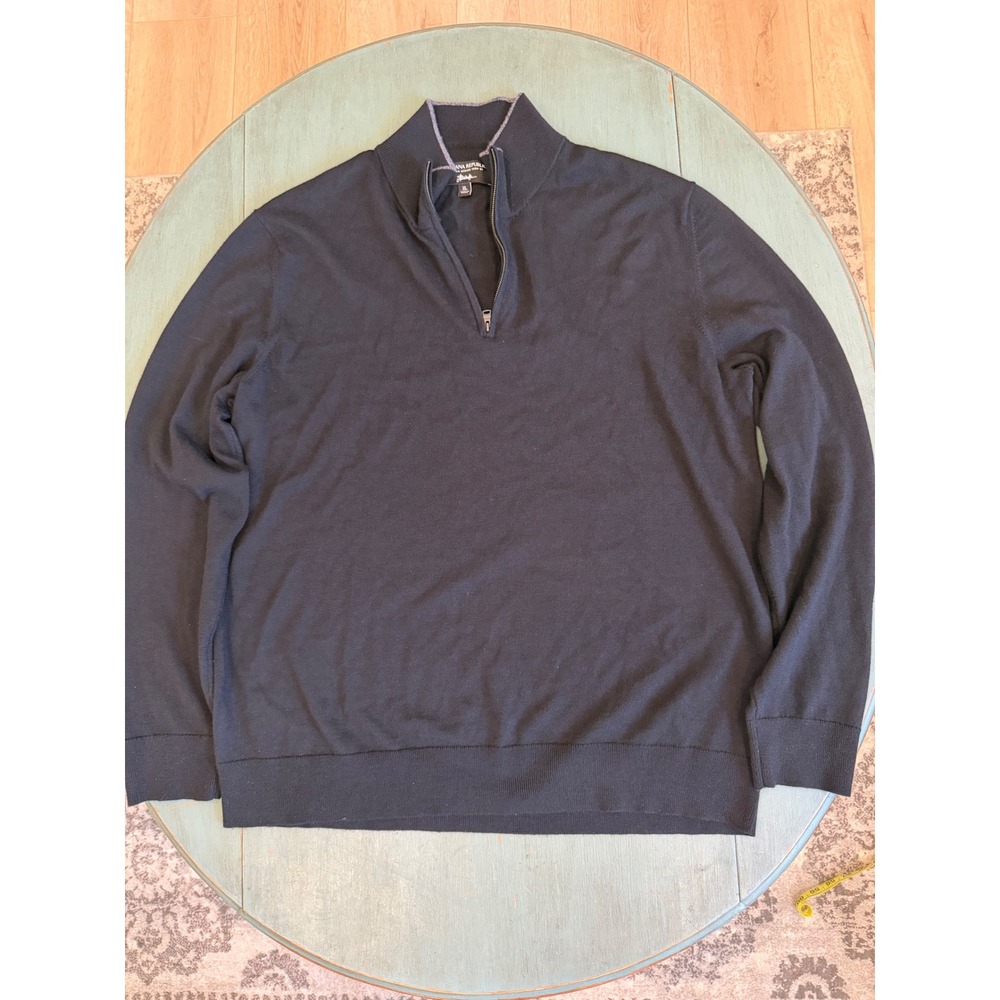 Banana Republic Mens XL Italian Merino Wool Quarter Zip Sweater Black Baruffa‎